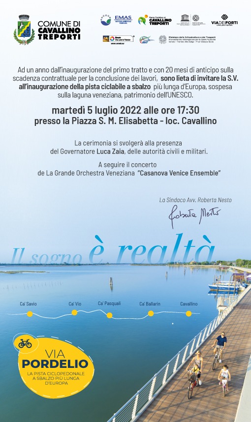Inaugurazione Via Pordelio: pista ciclopedonale a sbalzo sulla laguna di Venezia