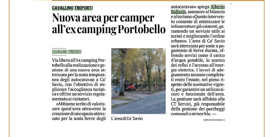 CAVALLINO-TREPORTI: AREA SOSTA CAMPER, UNA SCELTA RESPONSABILE PER IL FUTURO DEL TERRITORIO