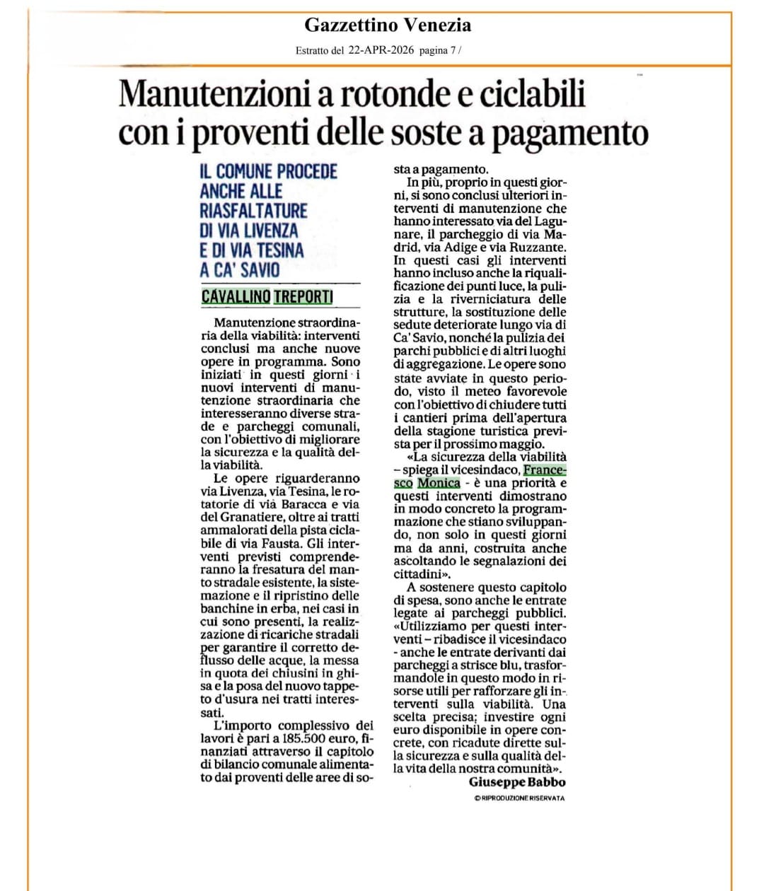 MANUTENZIONE STRAORDINARIA DELLA VIABILITÀ: INTERVENTI CONCLUSI E NUOVE OPERE IN PROGRAMMA